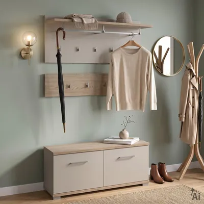 Produktbild von Garderobenset BILBAO 3-teilig, Cremona Eiche/Kaschmir, ideal für Flur und Eingangsbereich, mit 9 Haken, Kleiderstange, Hutablage und Schuhbank