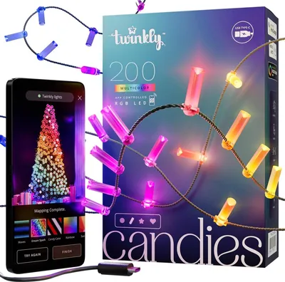 Image de Twinkly Candies – Bougies lumineuses à 200 LED RVB, câble vert, USB-C