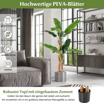 Produktbild von Künstlicher Bananenbaum Bananenpflanze mit 10 Blättern & natürlichem Stamm Grün 165 cm