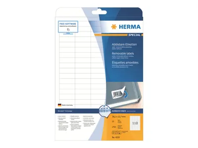 Produktbild von Etiketten A4 weiß 38,1x12,7 mm Movables/ablösbar Papier matt 2750 St.