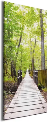 Produktbild von Wallario Premium Leinwandbild Spaziergang im Wald  Holzweg über einen Fluss in Größe 60 x 150 cm
