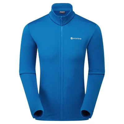 Blaues Protium Jacket von Montane; Midlayer Jacke für Herren; mit Reißverschluss und hohem Kragen.