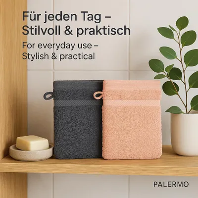 Produktbild von Betz 10 Stück Waschhandschuhe 16x21 cm PALERMO 100% Baumwolle  Farbe: anthrazit / apricot