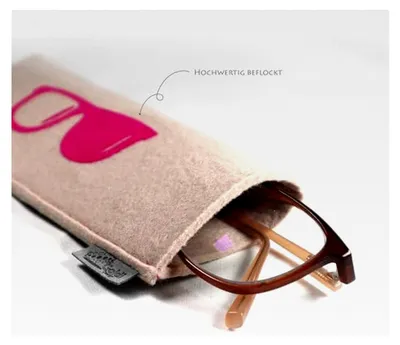 Produktbild von Weiches Filz-Brillenetui mit Brillenmotiv in Pink, Tasche für Lesebrille oder Sonnenbrille