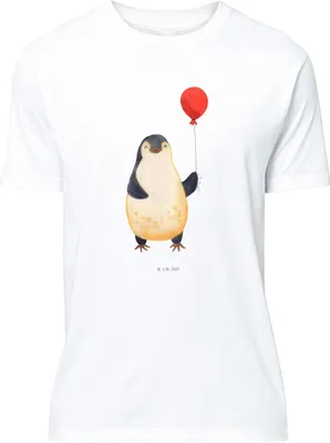 Produktbild von Mr. & Mrs. Panda Tshirt Pinguin Luftballon - Weiß - Geschenk, Basic-Shirt, S T-Shirt, Liebe, Kirmes, Shirt, Beste Freundin, Fröhlich, Glück, Jahrmarkt, Baumwoll