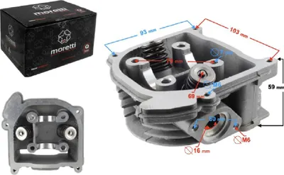 Produktbild von Moretti Zylinderkopf für 4T 50cc Roller 139QMB ohne Umluftventil, lange Ventile