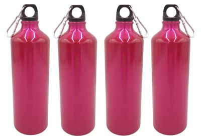 Image de 4x Gourde en aluminium 1 litre rose avec mousqueton Gourde de sport