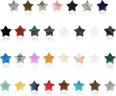 Produktbild von Set mit 20 sternförmigen Kristallen und Edelsteinen, natürliche Halbedelsteine als Chakra-, Glücksstein- und Dekorationsset für Reiki und Meditation