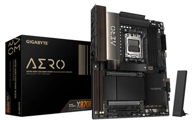 Produktbild von GIGABYTE X870E AERO X3D DARK WOOD Mainboard – Unterstützt AMD Ryzen 9000 CPUs, digitales 16+2+2-Phasen-VRM, bis zu 9000 Hz DDR5 (OC), 2× PCIe 5.0 + 2× PCIe 4.0, Wi-Fi 7, 5-GbE-LAN, USB 4, AMD, Sockel AM5, AMD Ryzen 7000 Series, AMD Ryzen 8000 Series, AMD Ryzen 9000 Series, Sockel AM5, DDR5-SDRAM, 256 GB