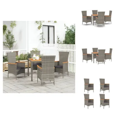 Produktbild von vidaXL 5-tlg. Garten-Essgruppe mit Kissen Grau Poly Rattan -  Gartenstühle