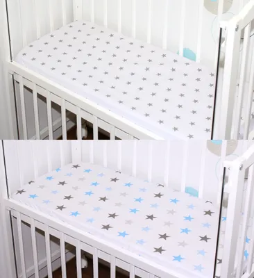 Produktbild von Spannbettlaken 2er- Pack für Baby Beistellbett Wiege Bettlaken 40x90 Baumwolle - 18. Sterne auf Weiß + Star Blau