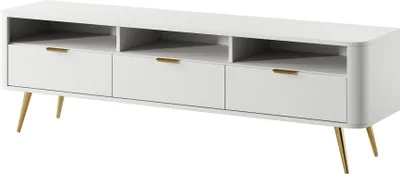 Produktbild von Selsey Oval - TV-Lowboard mit 3 offenen Fächern und 3 Schubladen, Weiß