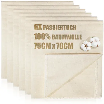 Produktbild von com-four® 6x Bäckerleinen, Seihtuch, Passiertuch, Knödeltuch 75 x 70 cm aus 100% Baumwolle - Gewebte Tücher für Teigzubereitung - Reißfest bei hoher Feuchtigkeit - Seiher, Leinentuch zum Brotbacken