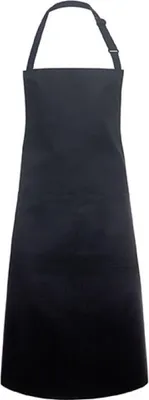 A plain black apron is shown against a white background.