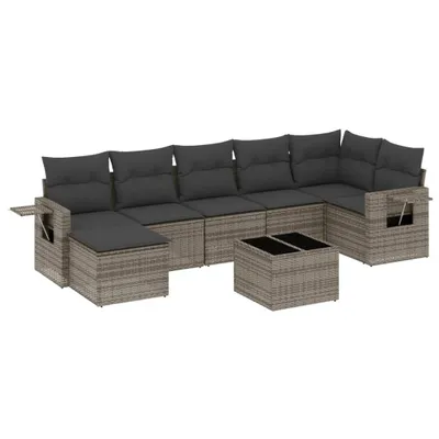 Produktbild von vidaXL 8-tlg. Garten-Sofagarnitur mit Kissen Grau Poly Rattan