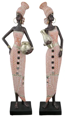 Immagine prodotto di Gilde Figur, donna africana, "Malaika", grafica, resina, marrone, rosa, L. 5,5 cm, P. 10 cm, H. 34 cm. Codice: 37763. Codice EAN: 4063387377635. Confezione da 2 pezzi (assortita)