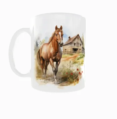 Produktbild von Becher 300ml Aquarell Pferd Pferd Dorf v2