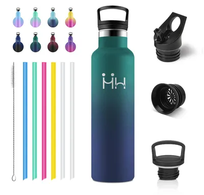 Produktbild von Edelstahl Sport Trinkflasche 750ml, Auslaufsicherer Thermosflasche mit Strohhalm