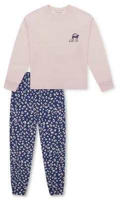 Image de Schiesser Nightwear Pyjama Pantalon avec imprimé animalier tendance, jersey de coton doux, manchettes aux bras et aux jambes