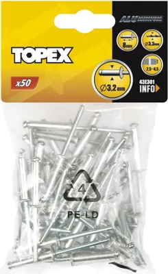 Obrázek produktu pro Hliníkové nýty TOPEX 4,8 x 23 mm, 50 ks.