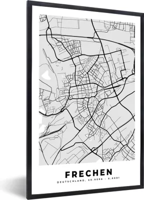 Produktbild von MuchoWow® Gerahmtes Poster Stadtplan - Karte - Deutschland - Frechen 60x90 cm - Poster mit Schwarzem Bilderrahmen Wandposter Rahmen Foto Bilder - Kunst