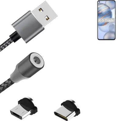 Produktbild von K-S-Trade Hochwertiges Magnet-Lade-kabel Sync-Kabel Daten-Kabel für Huawei Honor 30 mit USB-Typ-C-Anschluss und Micro-USB-Anschluss 2A bis zu 480mbps