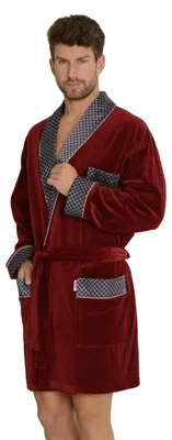 Produktbild von FOREX Lingerie moderner und bequemer Herren Baumwoll-Bademantel, mit Taschen & Bindegürtel XXL, bordeaux-kurz