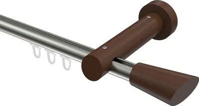 Produktbild von Interdeco Innenlaufstange / Gardinenstange mit Innenlauf Edelstahl-Optik / Nussbaum lackiert, Typ Talent Bero (Konus Schräge), 20 mm Ø 1-läufig, 100 cm