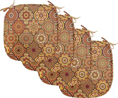 Image de ABAKUHAUS Coussins marocains pour chaises de salle à manger, motifs floraux Ottoman, coussins décoratifs imperméables avec sangles pour sièges de cuisine, 40 cm x 40 cm, lot de 4, orange, jaune, marron