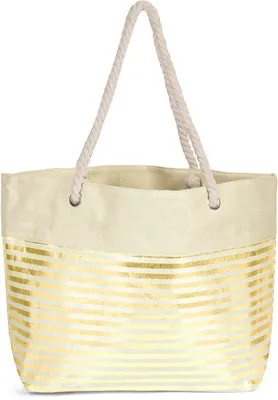 Produktbild von styleBREAKER Damen XXL Strandtasche mit Reißverschluss und Metallic Glitzer Streifen | große Badetasche für Familie oder Shopping | 58 x 38 x 20 cm