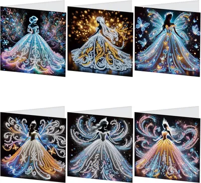 Productafbeelding van Set van 6 wenskaarten met een diamond painting motief, inclusief enveloppen, voor verjaardagen