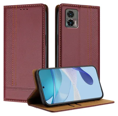 Produktbild von Handyhülle für Motorola Edge 30 Neo Leder Flip Klappbare Schutzhülle mit Standfunktion Dunkelrot