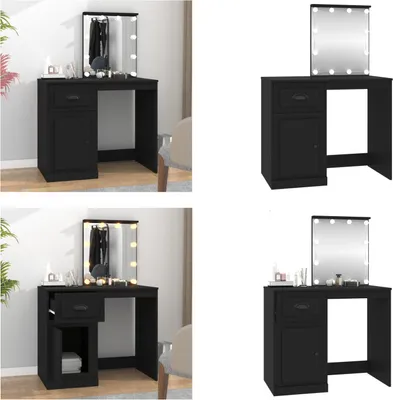 Image de vidaXL Coiffeuse avec LED Noir 90x50x132,5 cm Bois composite - Coiffeuse - Tables de maquillage - Table de cosmétique - Coiffeuse