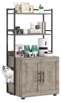 Produktbild von Katzenklo Schrank - Versteckte Katzentoilette - 2-stöckige Ablagefächer - Doppeltüren - Für die meisten Katzenklos geeignet - Beige