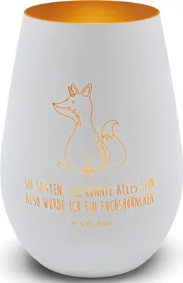 Produktbild von Mr. & Mrs. Panda teelichtglas Einhorn Fuchs - Weiß - Geschenk, Glas Windlicht, Fuchshörnchen, Einhörner, Unicorn, Laterne, Kerzenhalter, Teelichthalter, Gartenlicht