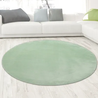 Zdjęcie produktu dla Dywan shaggy do salonu z miękkim, wysokim włosiem w kolorze zielonym - okrągły 120 cm