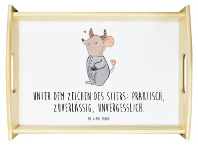Produktbild von Mr. & Mrs. Panda Sofa Tablett Stier Astrologie - Weiß - Geschenk, sofatablett, Tierkreiszeichen, Serviertablett, Sternzeichen, Geburtstagsgeschenk, Servierplatte Holz