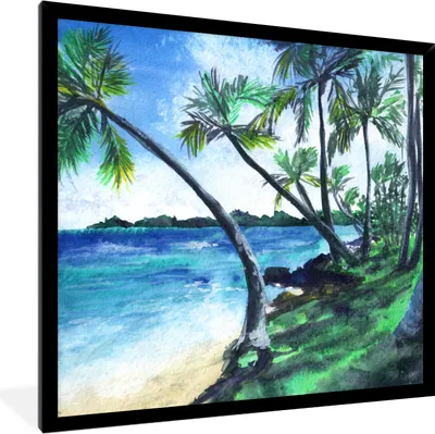Produktbild von MuchoWow® MuchoWow® Gerahmtes Poster Palme - Strand - Aquarell 40x40 cm - Poster mit zchwarzem Bilderrahmen - Mit Rahmen - Wanddekoration Schlafzimmer