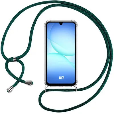Image de Coque pour Samsung Galaxy A17 4G/5G, Coins Renforcés Anti-Rayures Transparent avec Cordon Vert Nuit