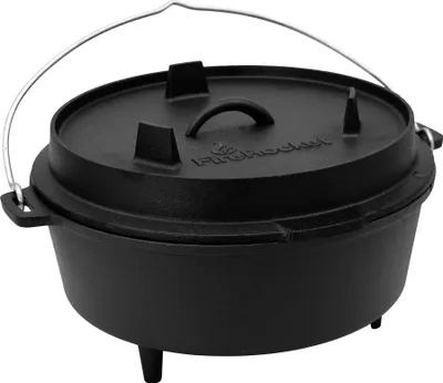 Produktbild von FireRocket Dutch Oven 6qt 5,5L mit Füßen Premium Gusseisen Schmortopf Gusstopf Feuertopf Bräter eingebrannt niederländischer Kochtopf verschiedene Größen