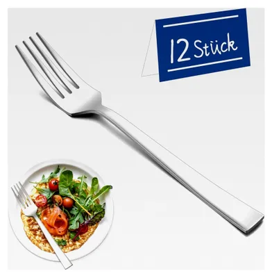Produktbild von 12 Stück Edelstahl Tafelgabeln 19,5 cm Set, Moderne Essgabeln für Haushalt, Restaurant und Küche, Spiegelpoliert und Spülmaschinenfest