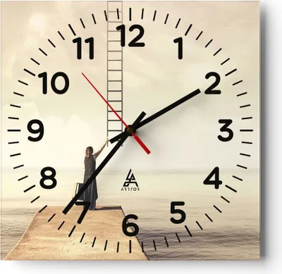 Produktbild von Wanduhr - Quadrat - Glasuhr - Symbol Frau Leiter - 40x40cm - Schleichendes Uhrwerk - Lautlos - zum Aufhängen bereit - Dekoration Modern - Wanddekoration aus Glas - C4AC40x40-4339