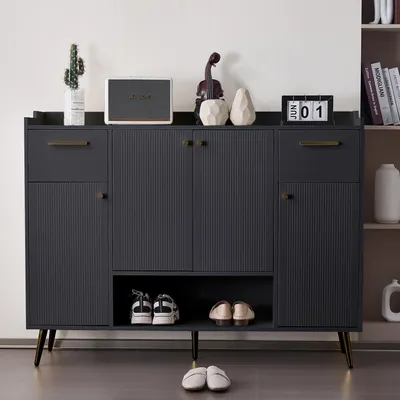 Immagine prodotto di Scarpiera Sweiko, scarpiera con 2 cassetti e 4 ante, piedini in metallo, dimensioni: B130/W37/H100, nero
