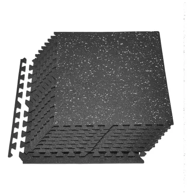 Image de Tapis d'exercice puzzle, 12 tapis d'équipement de fitness, 610 x 610 x 10 mm, ensemble de tapis en mousse EVA haute densité, dalles souples en caoutchouc emboîtables, revêtement de sol protecteur avec points gris pour salle de sport à domicile ou bureau