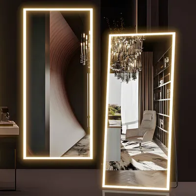 Immagine prodotto di Specchio a figura intera con illuminazione a LED, dimensioni 165x60 cm, con dimmer, 3 colori, da montare a parete o da appoggiare a terra, colore bianco