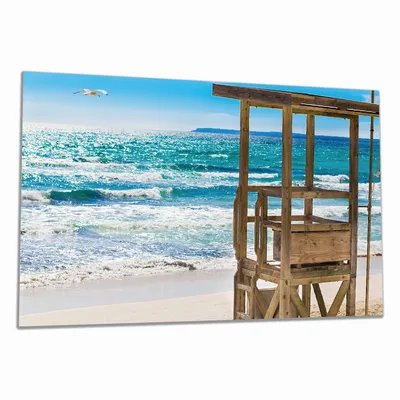 Produktbild von Wallario Herdabdeckplatte aus Glas, Größe 90 x 52 cm 1-teilig, Motiv Badestrand - Mallorca Spanien