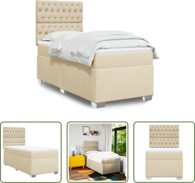 Produktbild von The Living Store Boxspringbett mit Matratze Creme 90x200 cm Stoff