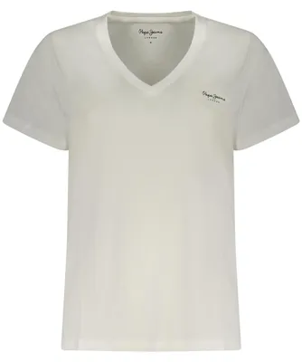 Image de T-shirt à manches courtes pour femmes, blanc, avec encolure en V, en coton durable