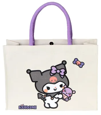 Image de Grand sac à main pour femmes, en jute et en coton, sac cabas "kawaii" avec poche intérieure