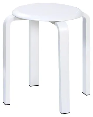 Productafbeelding van Eetkamerkrukken - Stapelstoel - Houten kruk - Wit - Set van 1 - Met antislipmat voor keuken en eetkamer
